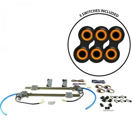 Autoloc 2 Door Flat Glass Power Window Kit With Retro Black Switches - Orange Illumination AUTPW55ABB243
